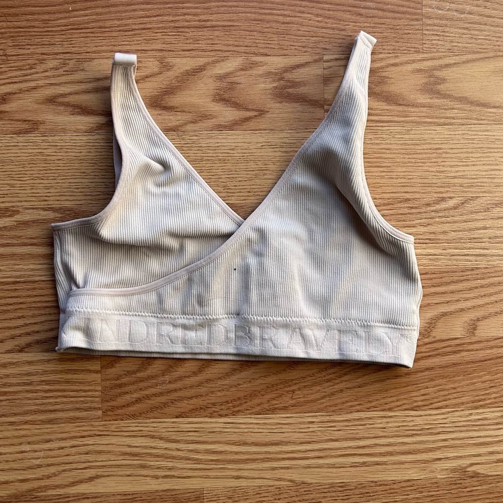 Kindred Bravely Beige Ribbed Crossover Bralette Bra Womens Size XL